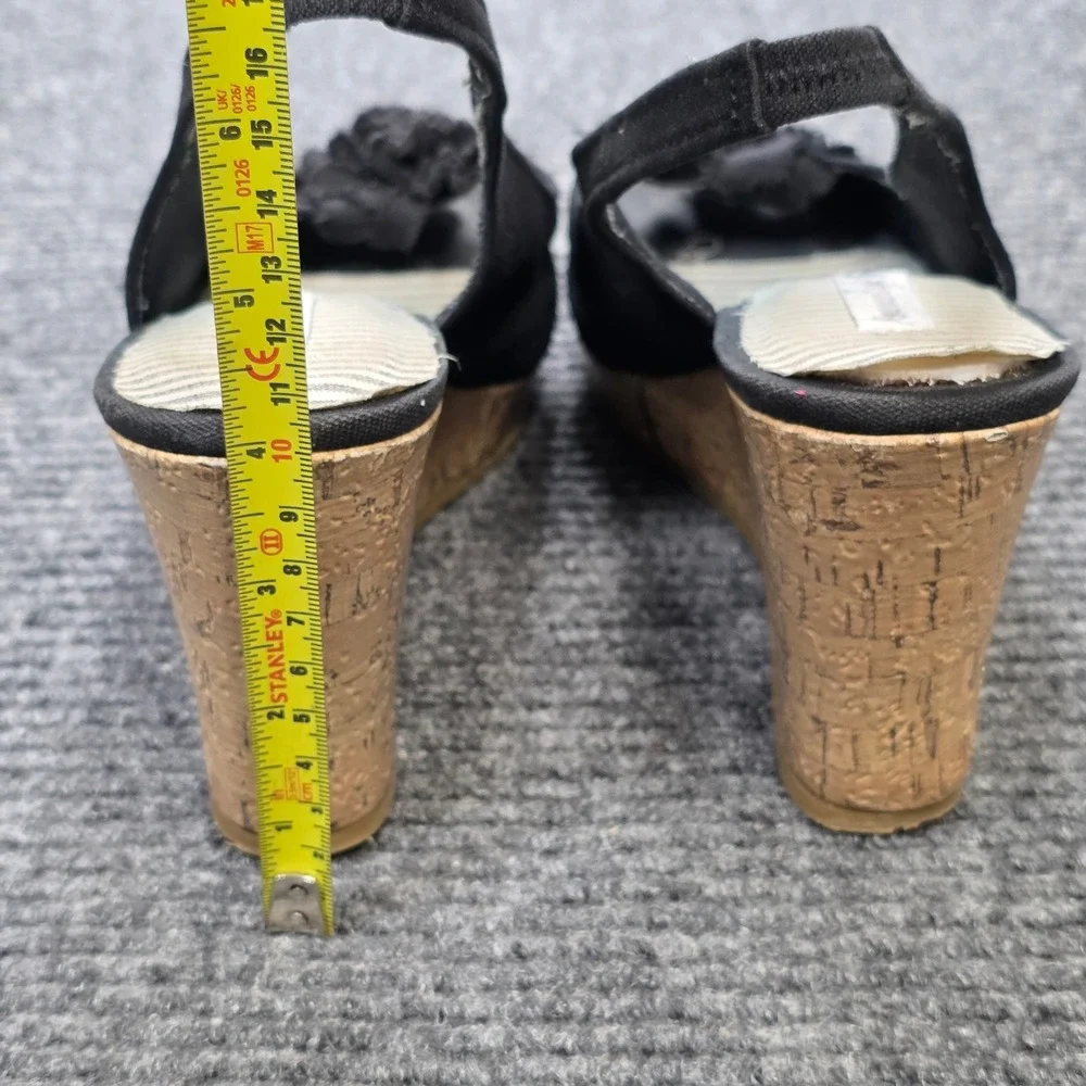 American Eagle Floral Cork Wedges Womens Size 11 Black Canvas Peep Toe Slingback